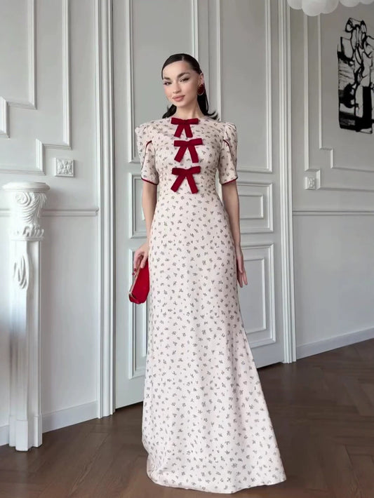 white Floral Short Sleeve maxi Dress