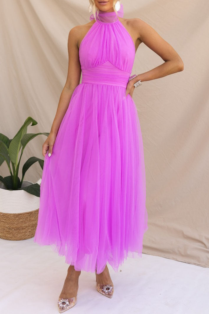 Open Back Crochet High Neck Maxi Dress