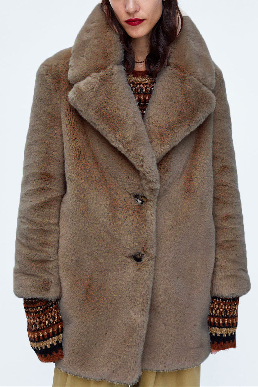 mid-length otter rabbit fur plush jacket