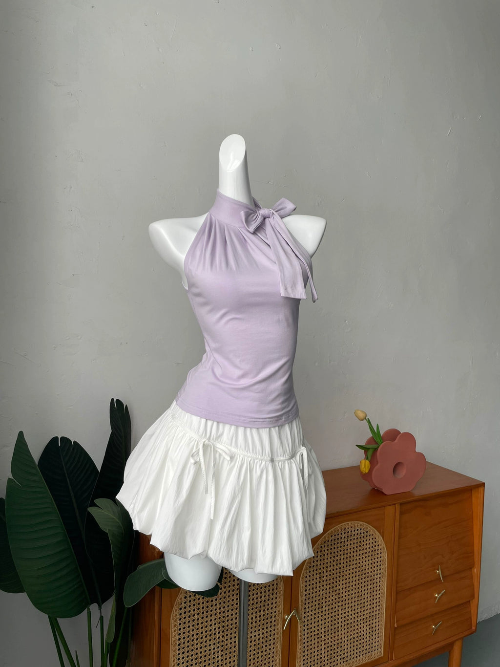 Bow Vest Pleated Top