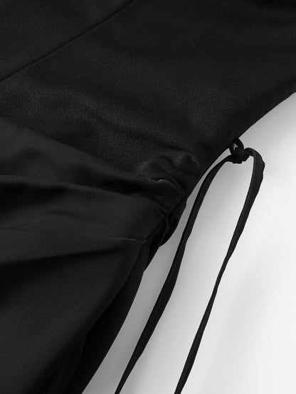 black bandeau herringbone evening dress