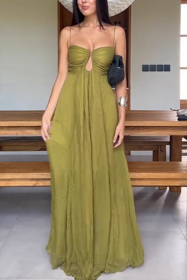 vicky green Spaghetti strap U-shaped maxi dress