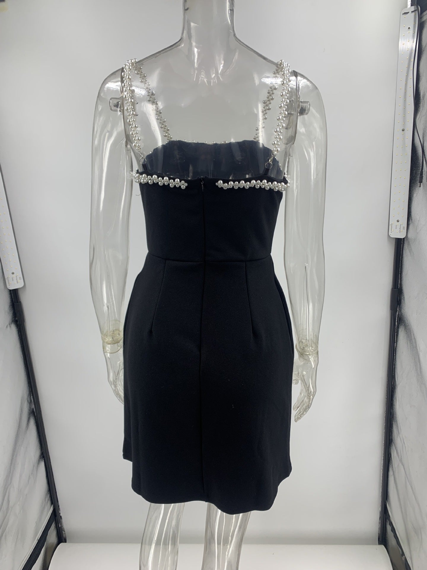 Black Beaded Mini Dress - Embellished Suspender Party Dress