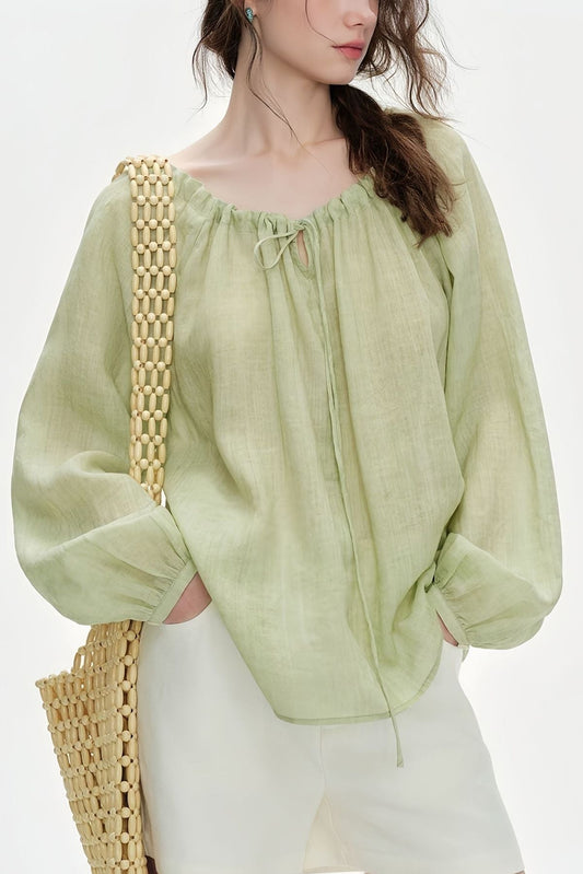 Loose-fitting Tencel Ramie Long-sleeved Shirt