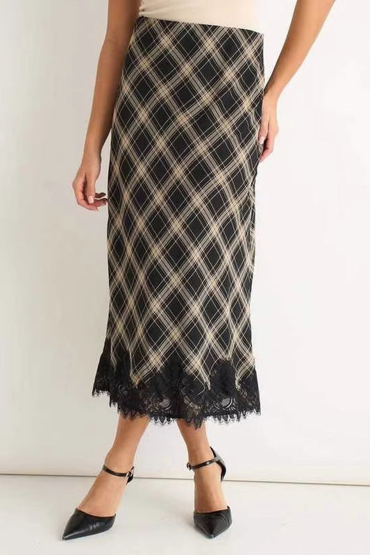 plaid lace fit hip skirt