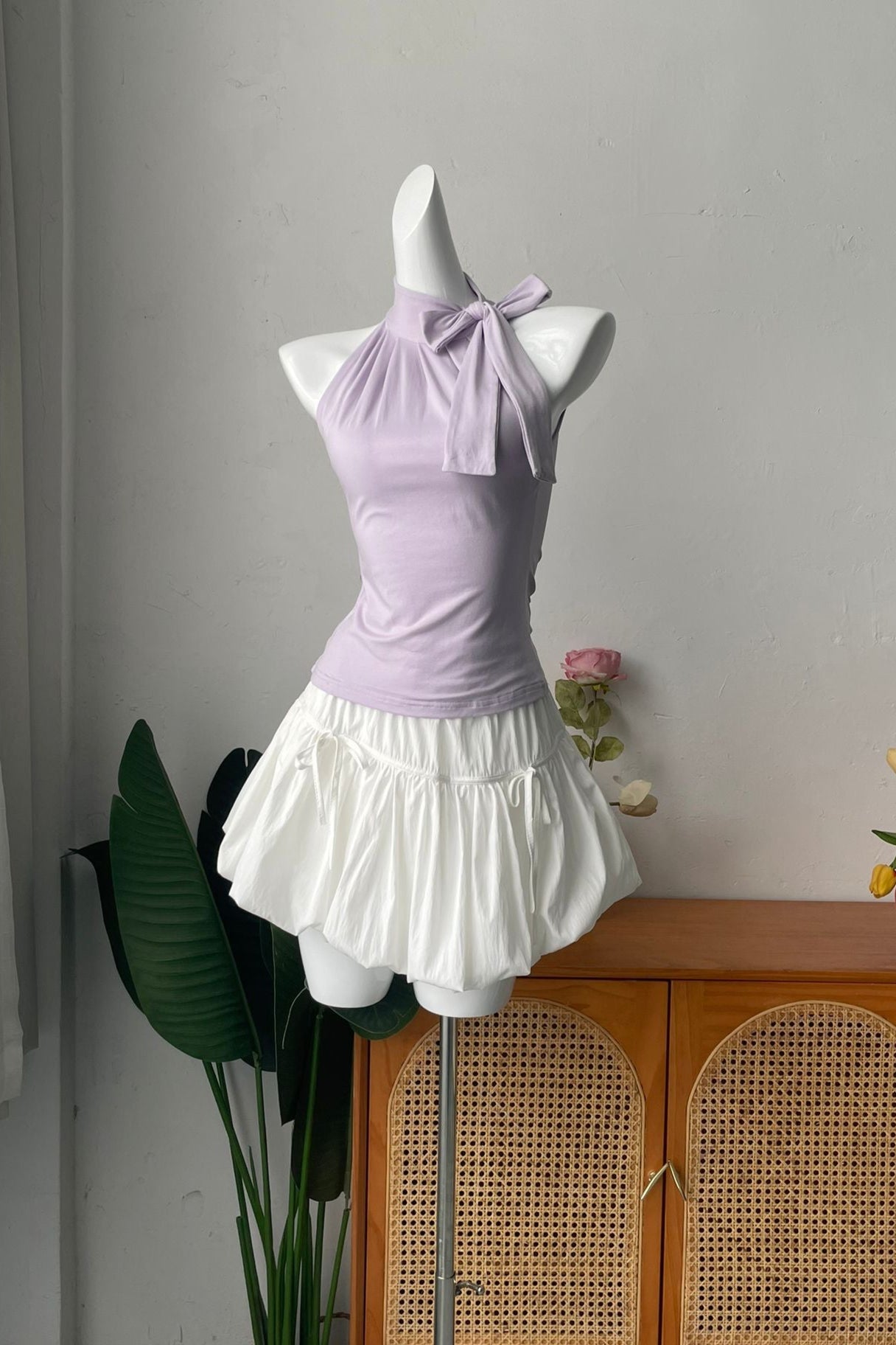 Bow Vest Pleated Top