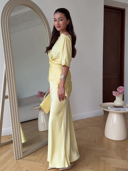 yellow short-sleeved maxi dress