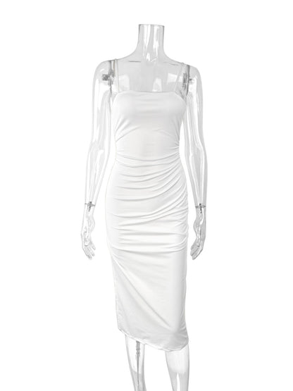 Spaghetti strap bodycon backless slit maxi dress