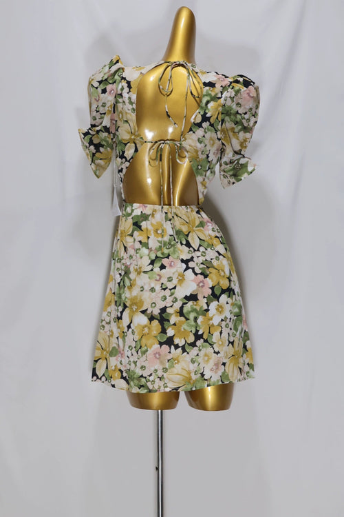 green floral short sleeve mini dress