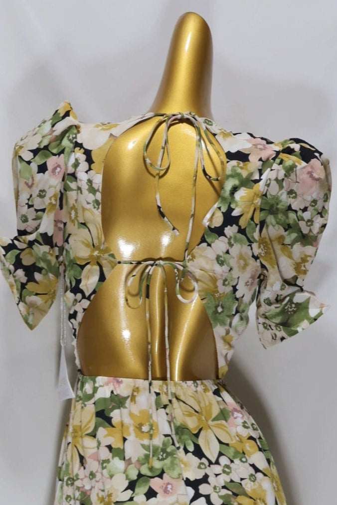 green floral short sleeve mini dress