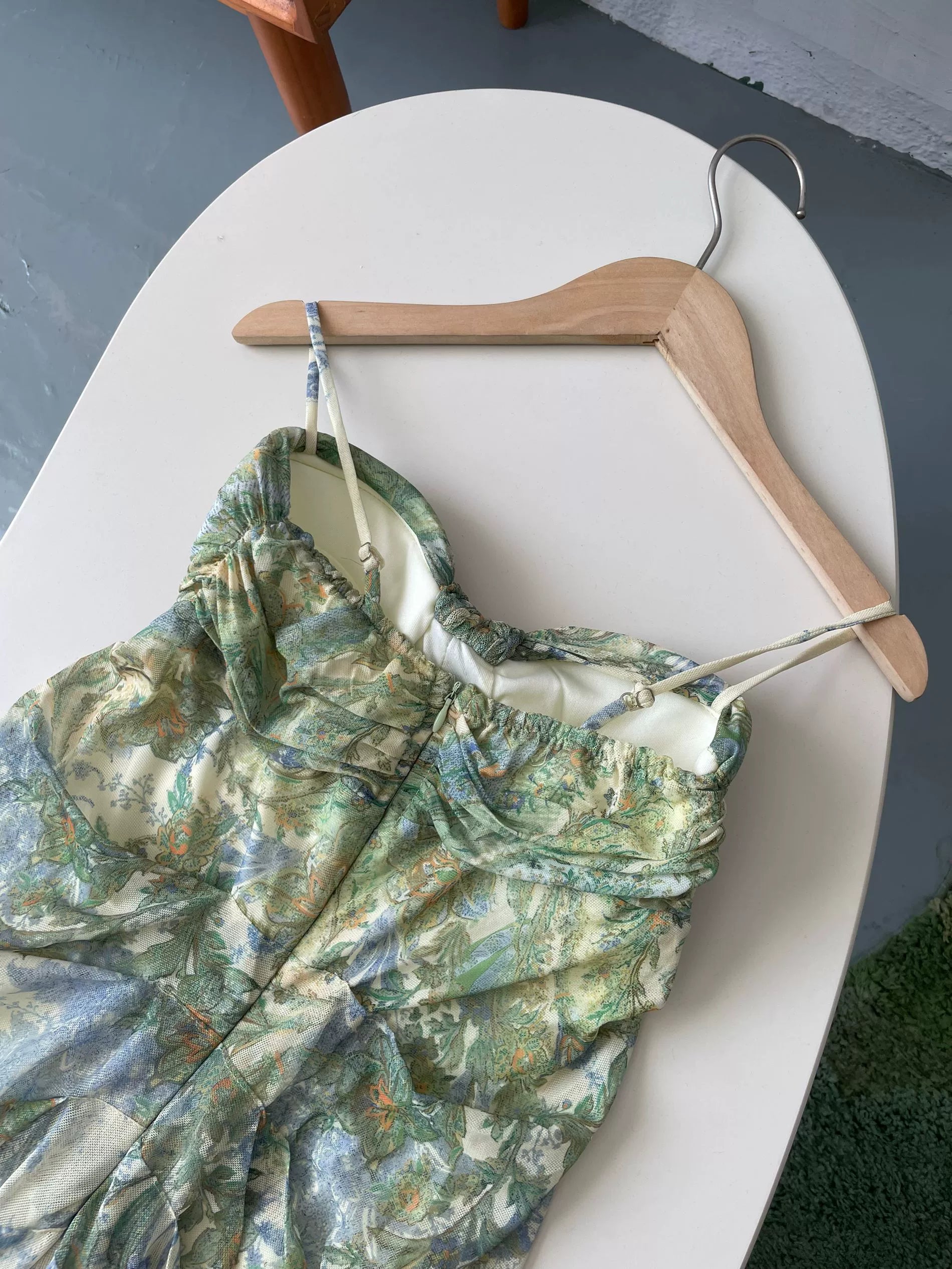 green print tie-dye slip dress