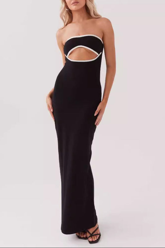 black bandeau knitted dress