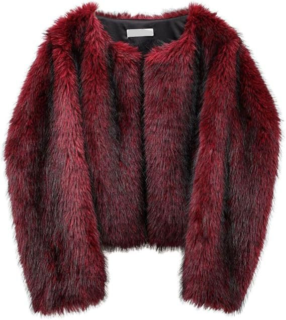 faux fur long-sleeved front open cropped coats