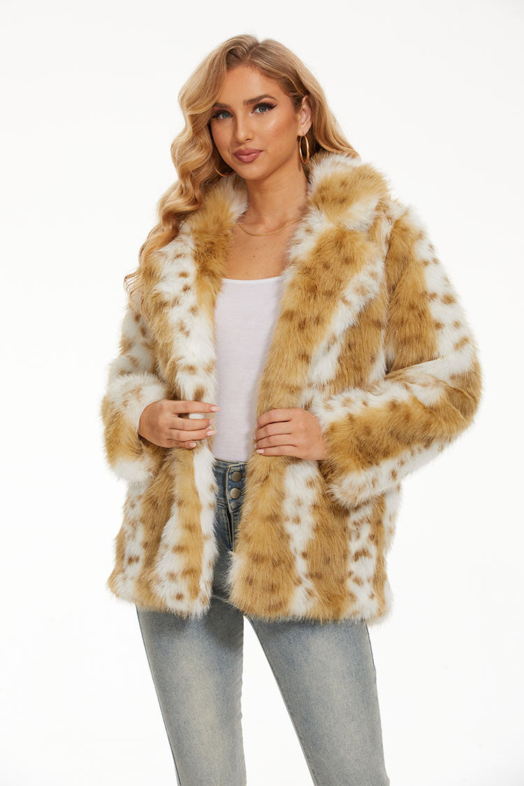 Imitation Leopard Print Fur Women's Coat