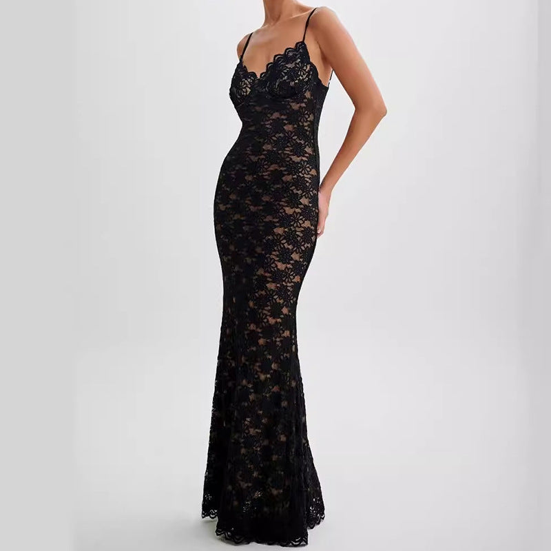 Black lace slip maxi dress