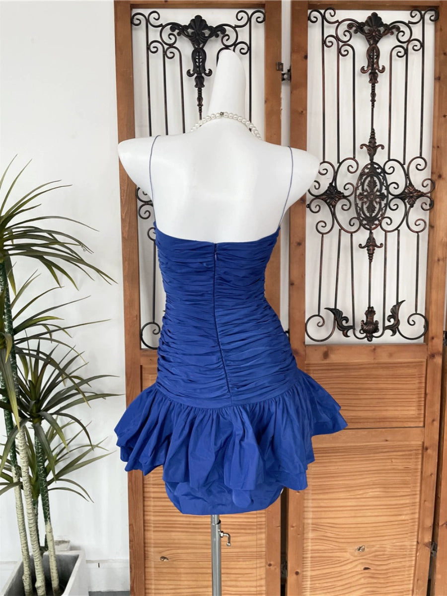 strapless Layer pinched pleated bandeau diamond ruffle slim mini dress