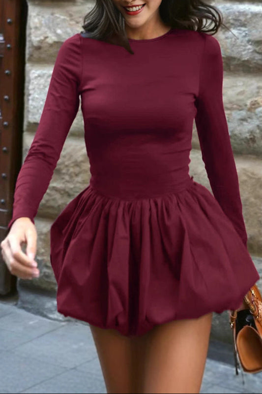 red Flower bud backless long-sleeved mini dress