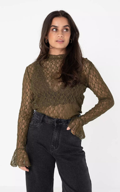 lace long-sleeved base shirt see-through inner cut-out top
