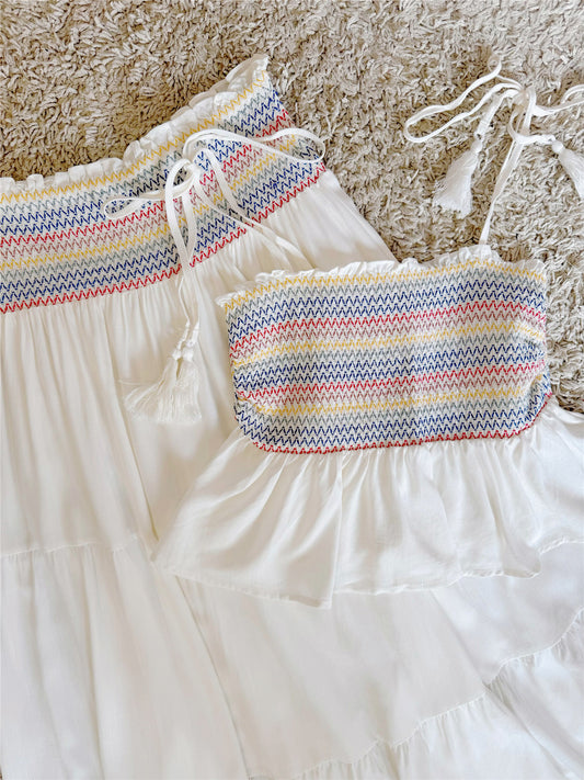 wave flicker color line pleated tassel lace-up long skirt set two-piece set