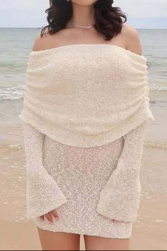 Knitted openwork one-line see-through openwork mini dress