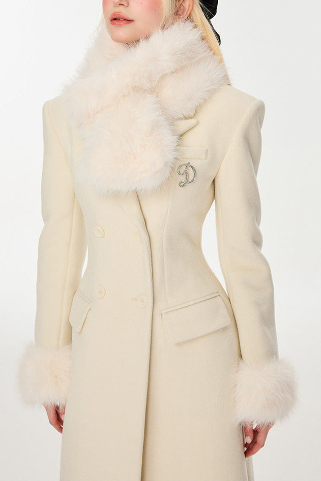 Ivory Slim faux fur mid-length woolen coat