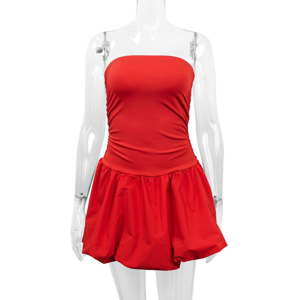red Off-shoulder strapless sleeveless mini dress