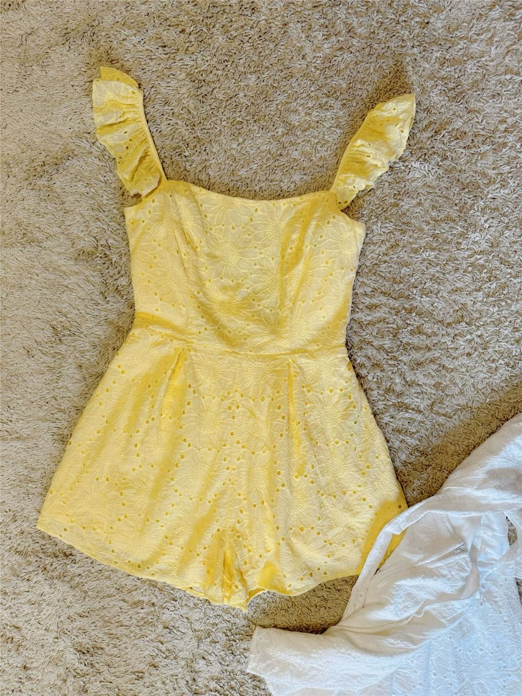 fly sleeve crocheted openwork embroidery bow lace-up backless jumpsuit