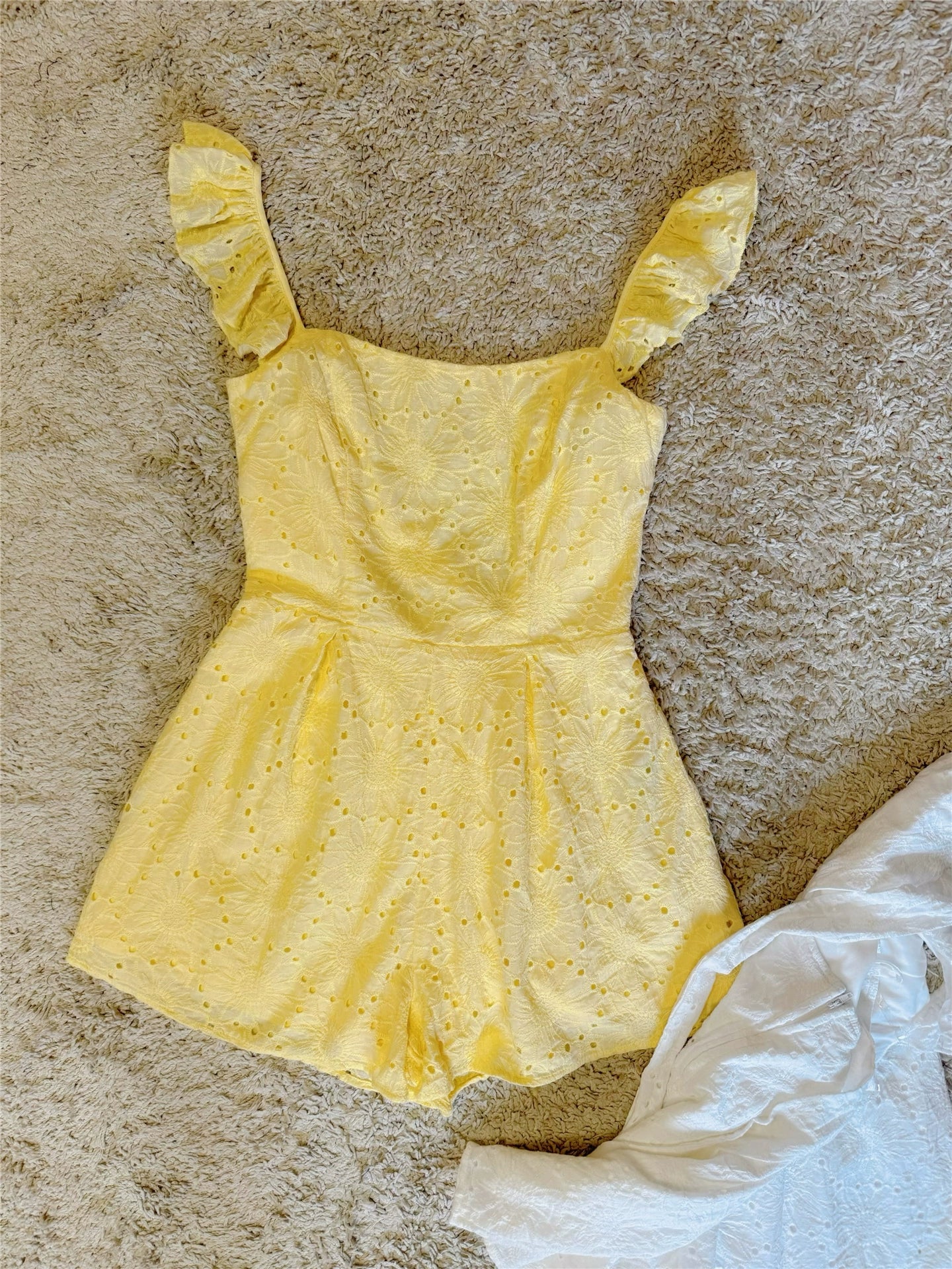 fly sleeve crocheted openwork embroidery bow lace-up backless jumpsuit