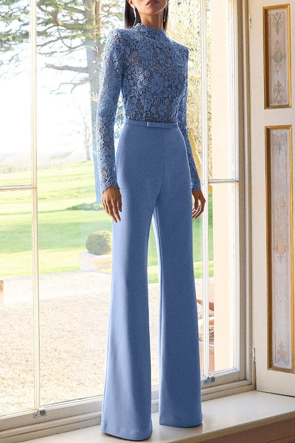 blue Lace-trimmed tassel jumpsuit