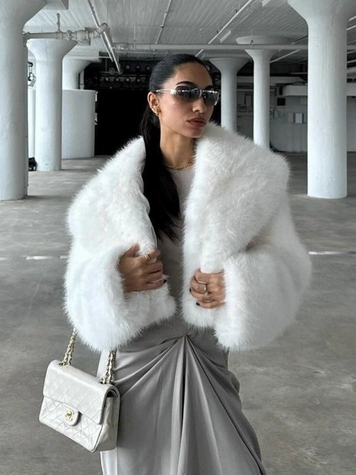 imitation fox fur cropped fur coats with artificial large fur collars
