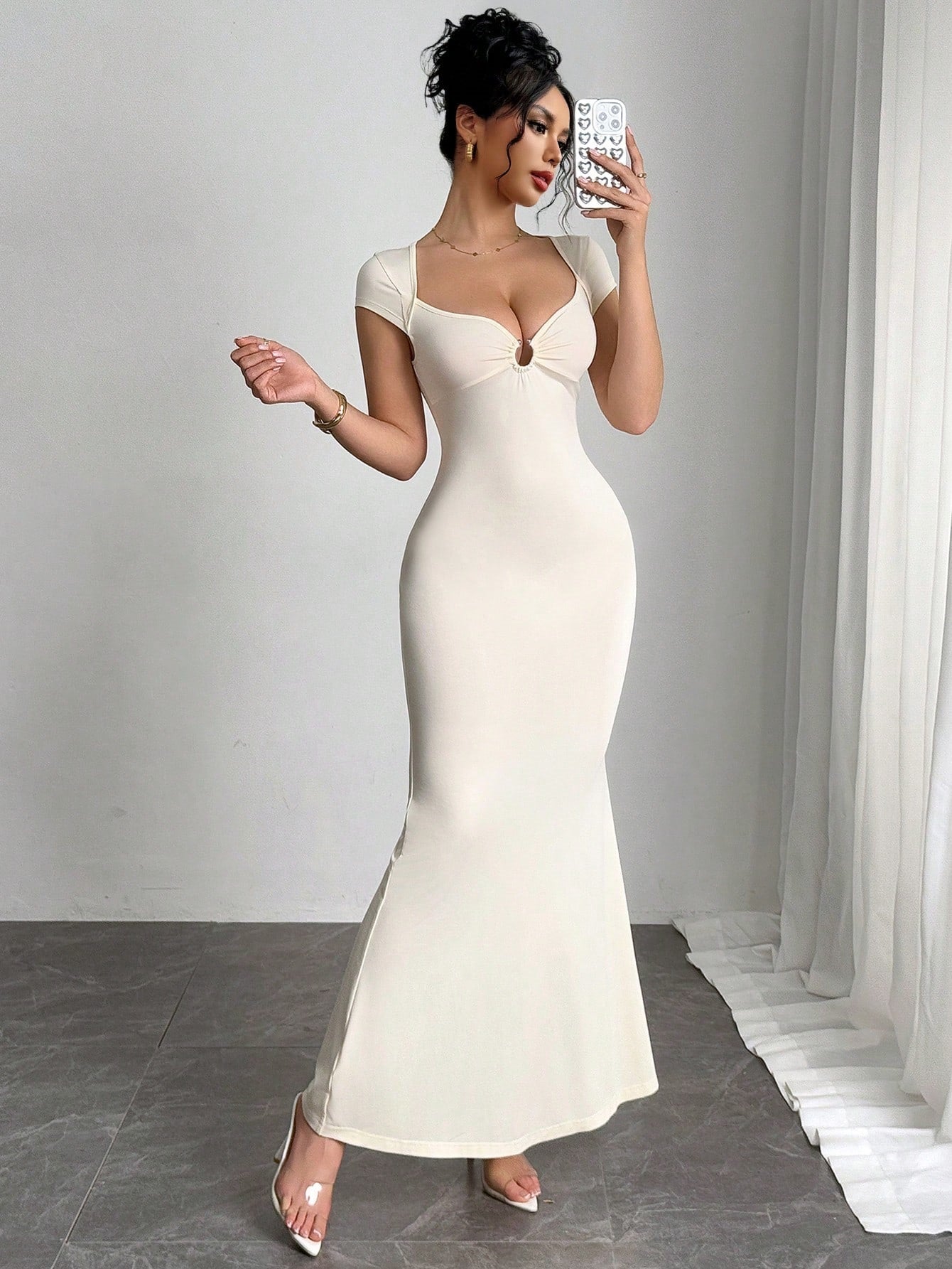 olivia white V-neck maxi dress