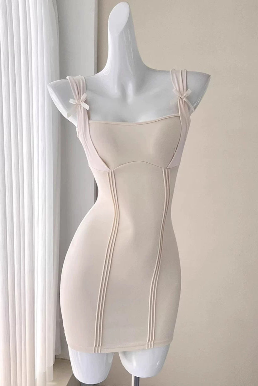 bow pleated slip dress