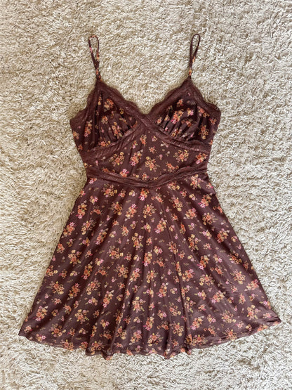 floral lace patchwork mesh camisole dress