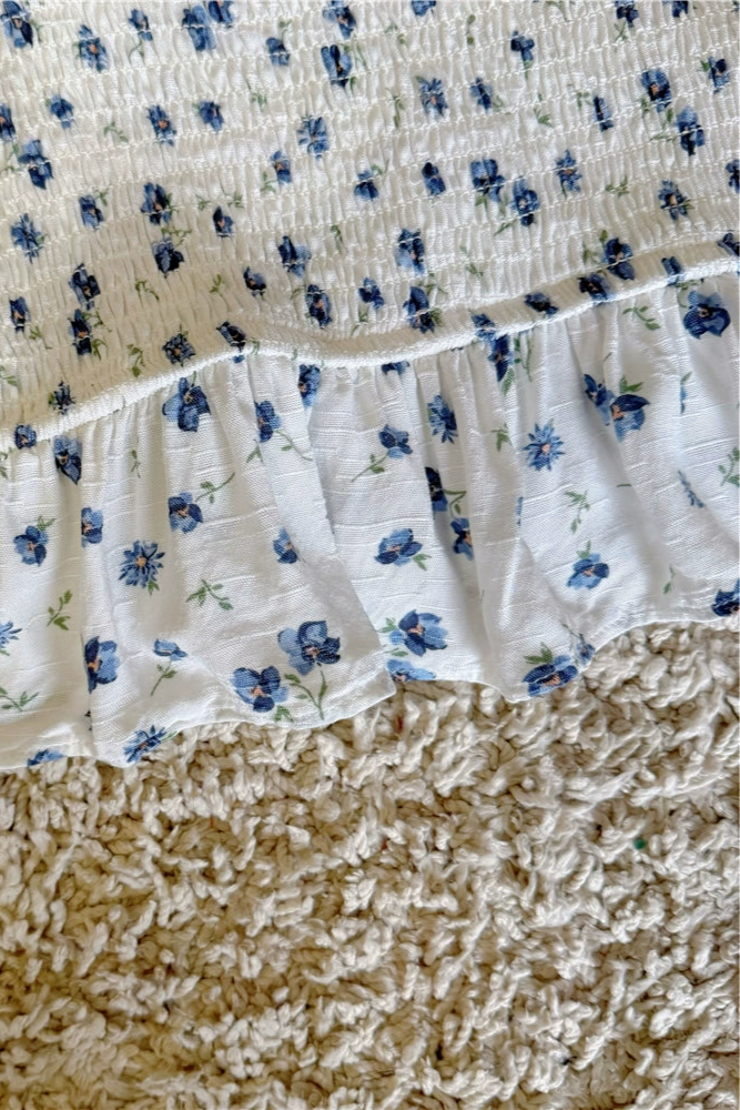 ruffled floral pleats elasticated stretch high-waisted cropped camisole top