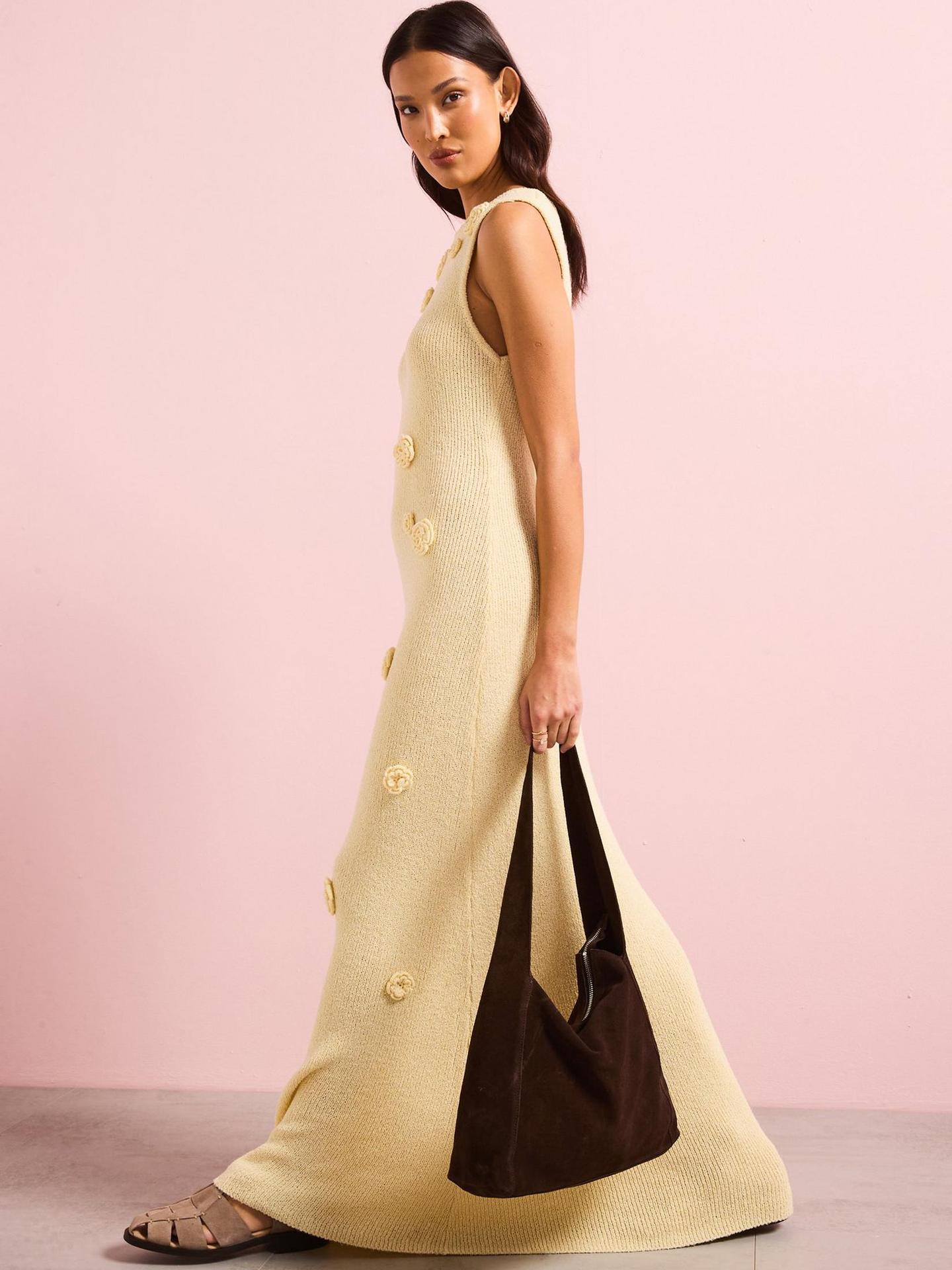 yellow three-dimensional flower knitted maxi dress