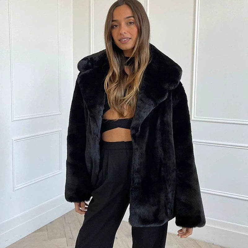 White rabbit fur coat with suit collar