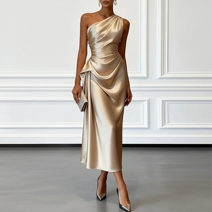 gold Off-the-Shoulder Evening Dress