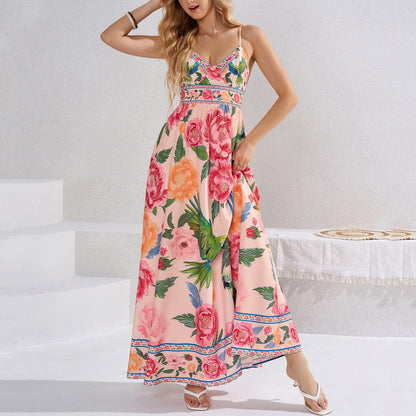 printed slip backless tie-up dress