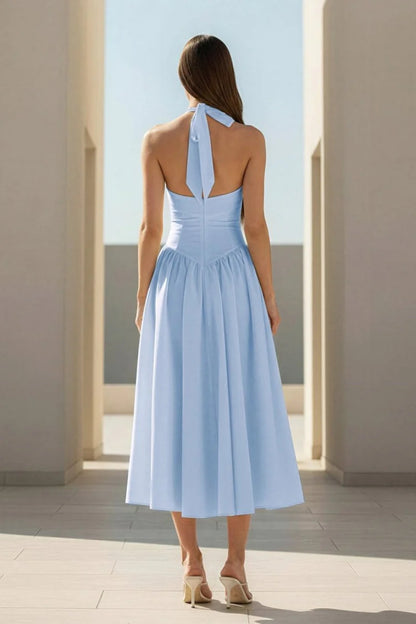 light blue Halter Strappy Backless midi Dress