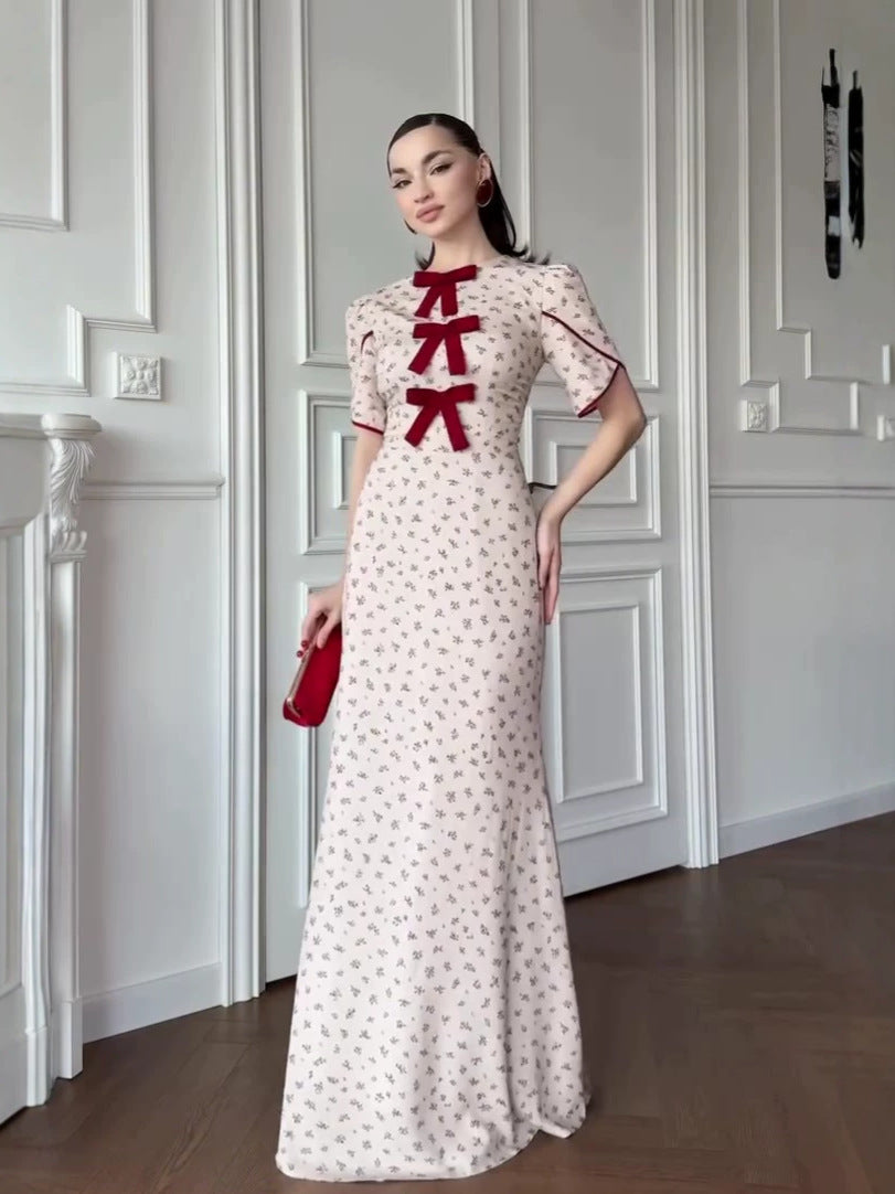 white Floral Short Sleeve maxi Dress