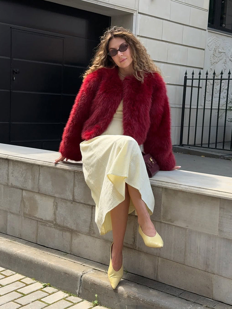 Faux fur loose short jacket