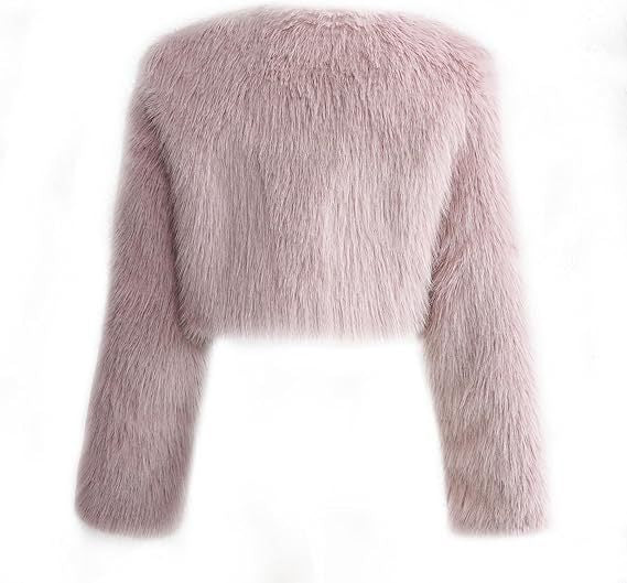 faux fur coat long sleeve collarless jacket