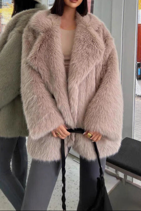 suit collar imitation fur midi length coat