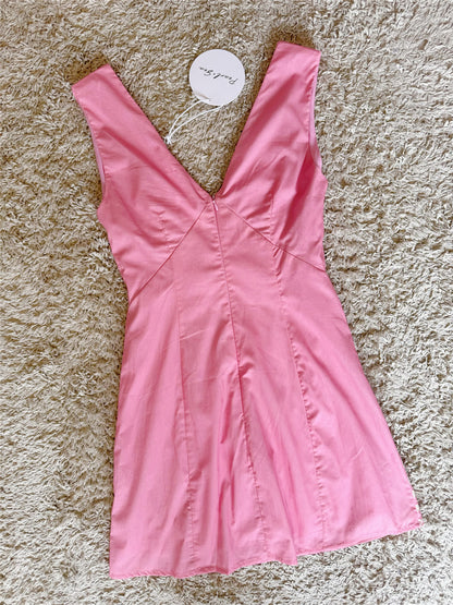 sea star shell print pink V-neck backless short dress