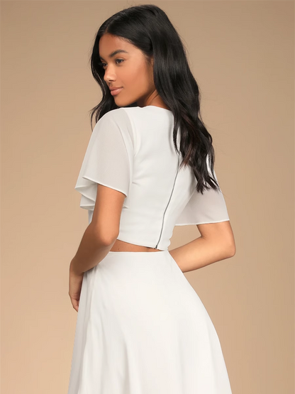 white butterfly sleeve chiffon waist open waist  mini dress