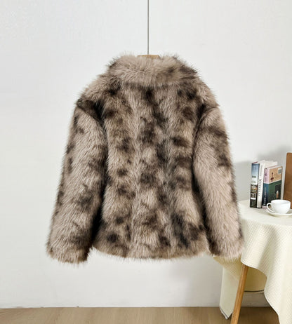 imitation fur large lapel tops wool loose