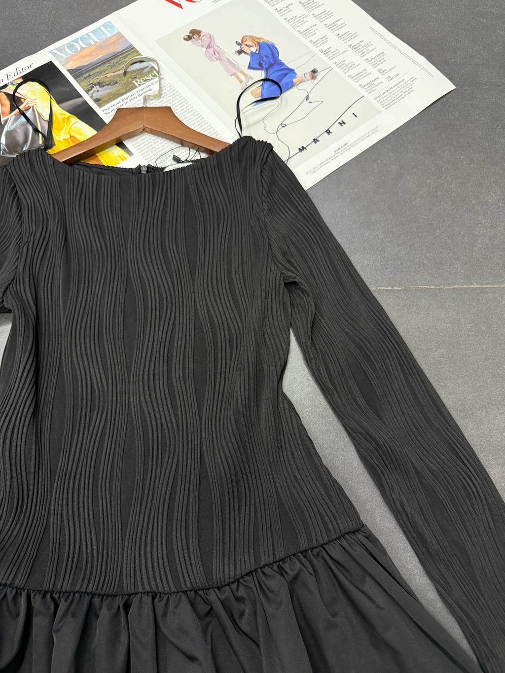 black long-sleeve mini dress