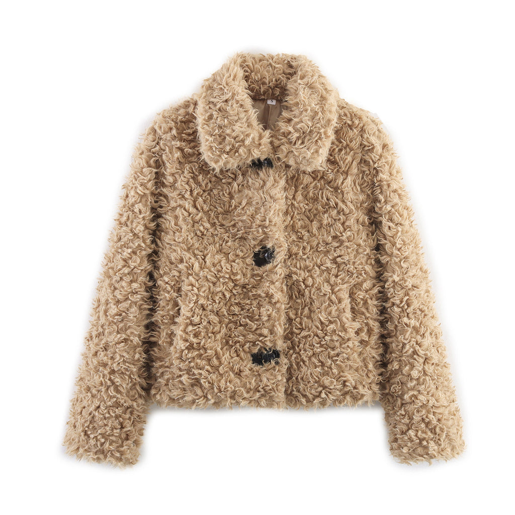 faux fur all-in-one jacket in dark brown