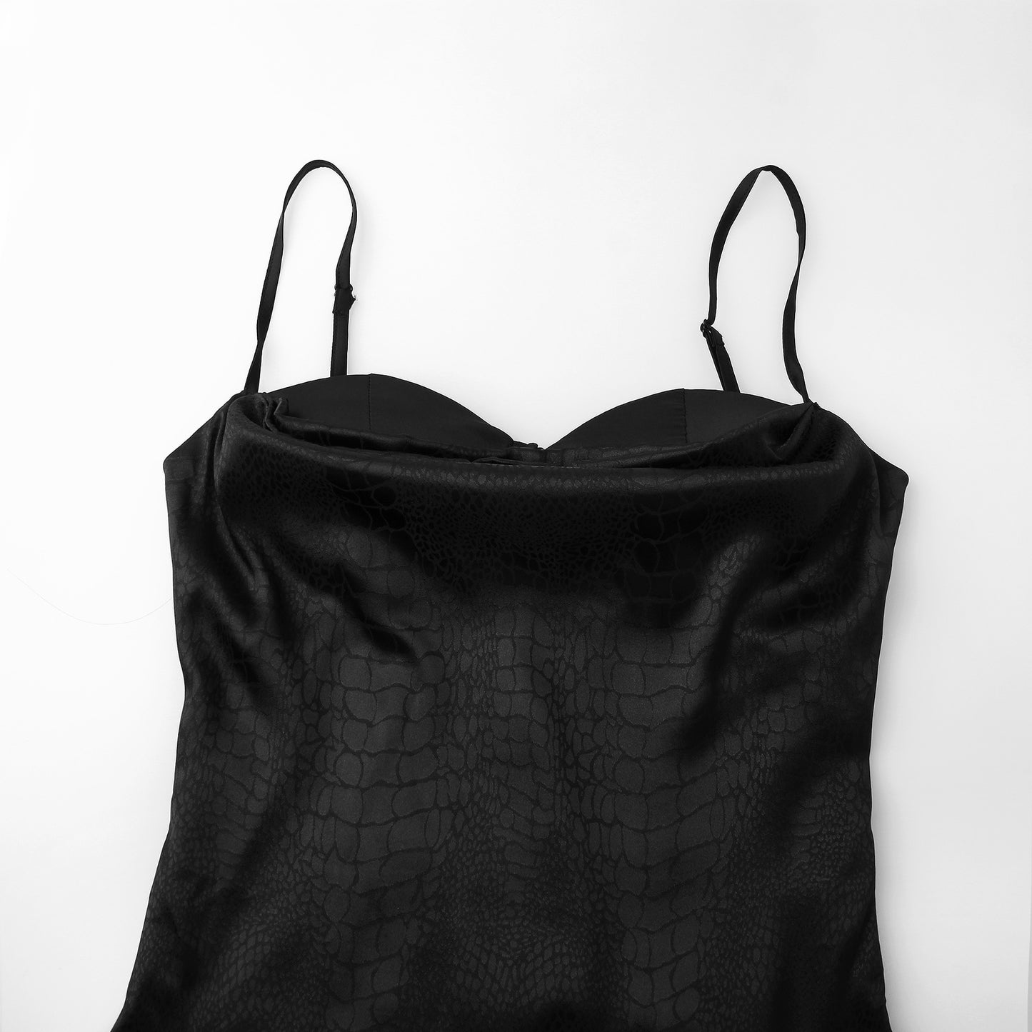 black suspender fishtail evening dress