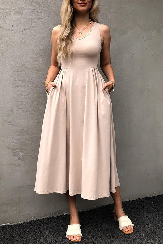 helen white Pocket Pleated maxi Dress